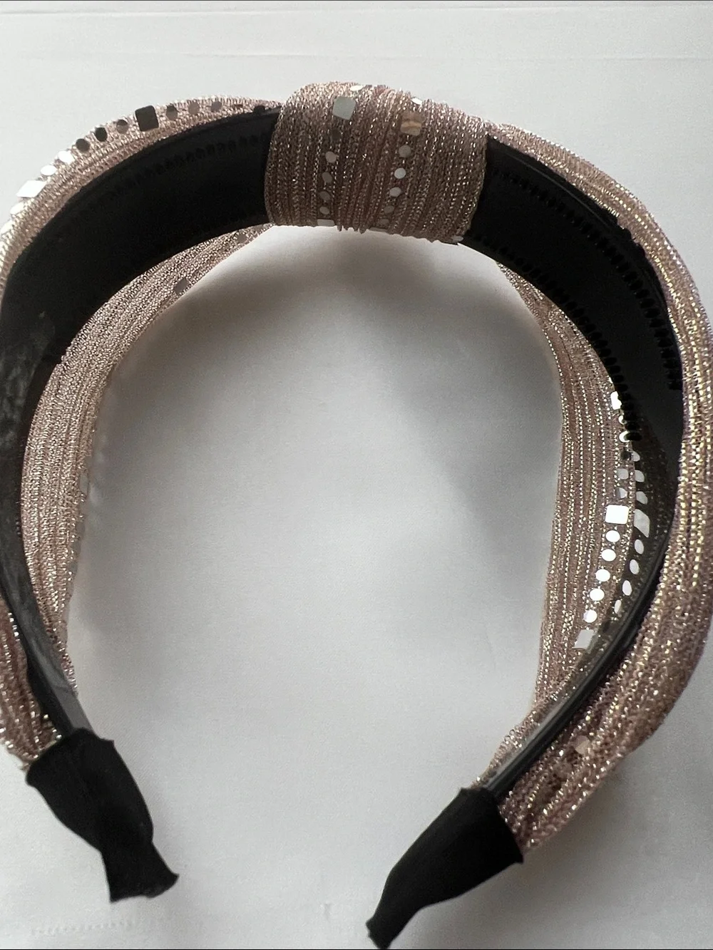 Shimmering Sequin and Bead Accent  Knotted Headband - Black and Tan set of 2